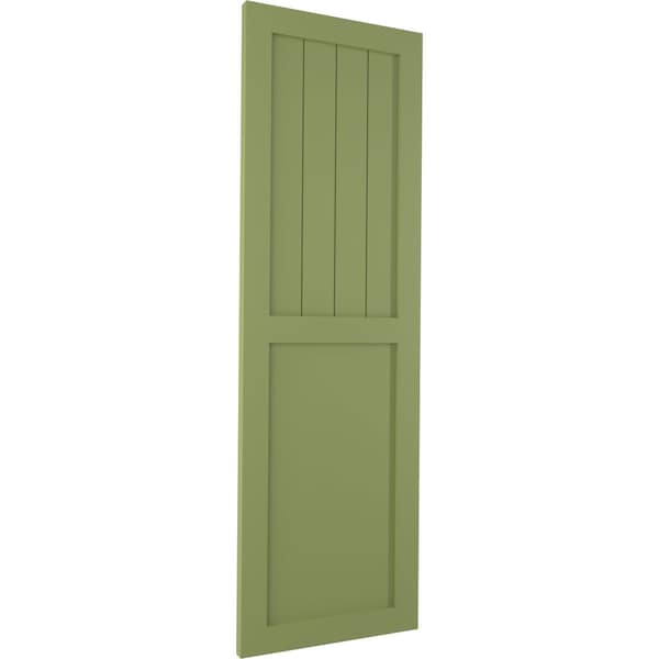 True Fit PVC Farmhouse/Flat Panel Combination Fixed Mount Shutters, Moss Green, 12W X 51H